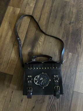 Steampunk Gear Accent Brown Crossbody Satchel